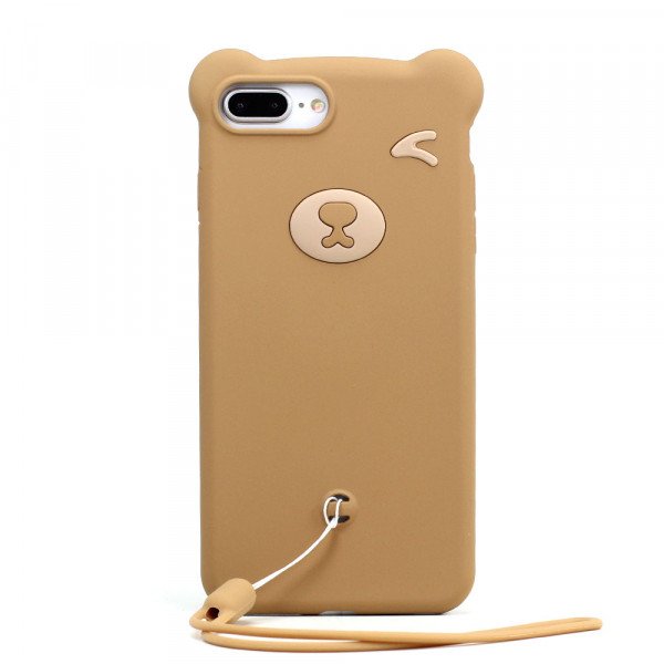 Wholesale iPhone 8 Plus / 7 Plus 3D Teddy Bear Design Case with Hand Strap (Brown)